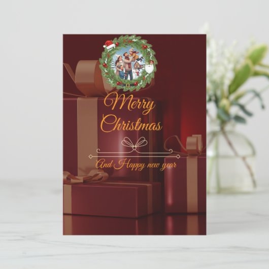 LUXURY Black & Gold Photo Christmas Card Save The Date (Staand voorkant)