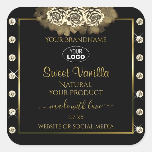 Luxury Black Gold Product Labels Rozen juwelen Log (Voorkant)