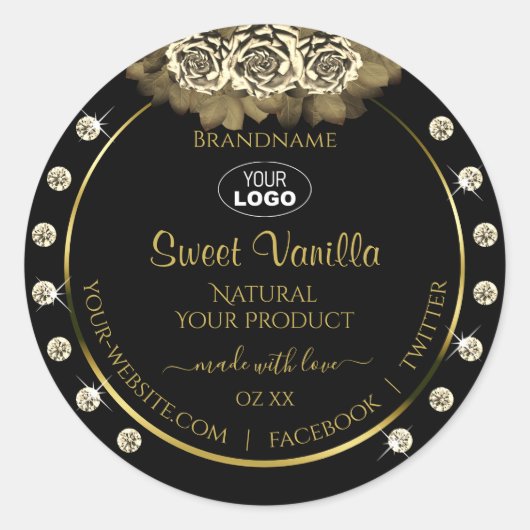 Luxury Black Gold Product Labels Rozen juwelen Log (Voorkant)