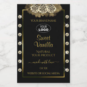 Luxury Black Gold Product Labels Rozen juwelen Log Voedselcontainer Etiket