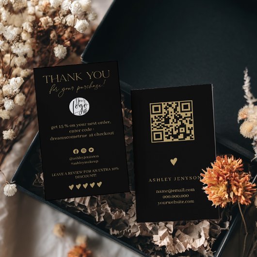 Luxury Black Gold Review Thank You QR Code Visitekaartje