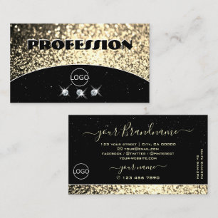 Luxury Black Gold Sparking Glitter Diamonds Logo Visitekaartje