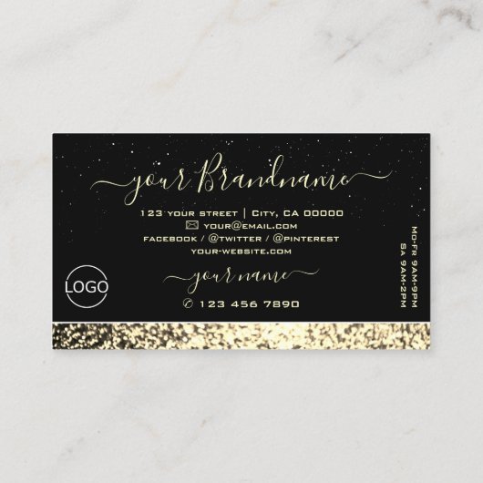 Luxury Black Gold Sparking Glitter Diamonds Logo Visitekaartje (Achterkant)