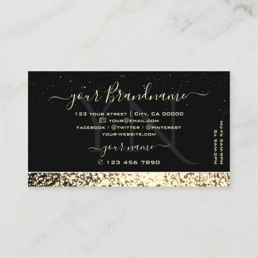 Luxury Black Gold Sparking Glitter met Monogram Visitekaartje (Achterkant)