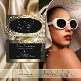 Luxury Black Gold Sparking Glitter met Monogram Visitekaartje