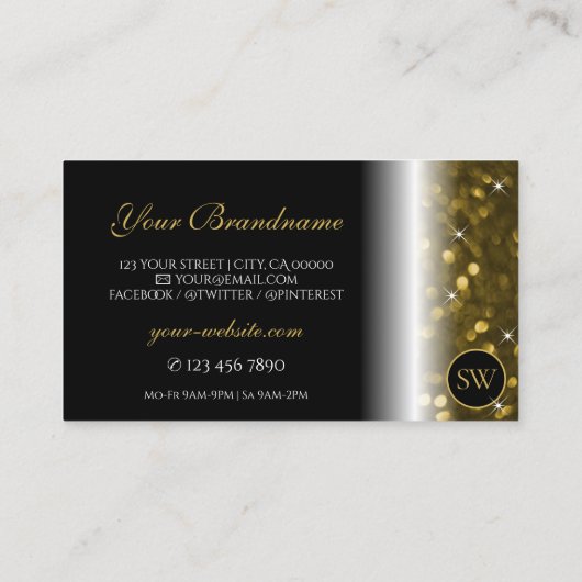 Luxury Black Gold Sparking Glitter Stars Monogram Visitekaartje (Achterkant)