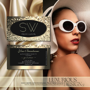 Luxury Black Gold Sparking Glitter Stars Monogram Visitekaartje