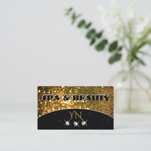 Luxury Black Gold Sparkle Glitter Stylish Monogram Visitekaartje (Staand voorkant)