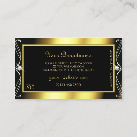 Luxury  Black Gold Sparkle Jewels Monogram Visitekaartje (Achterkant)