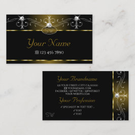 Luxury Black Gold  Sparkle Jewels Monogram Visitekaartje