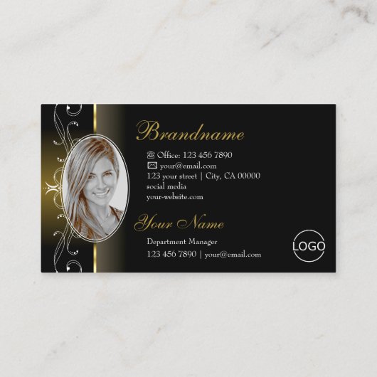 Luxury Black Gold Squiggings Jewels Logo en foto Visitekaartje (Achterkant)