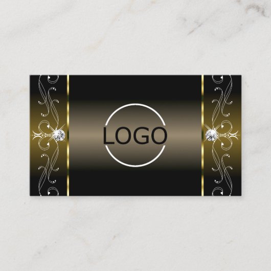 Luxury Black Gold Squiggings Jewels Logo en foto Visitekaartje (Voorkant)