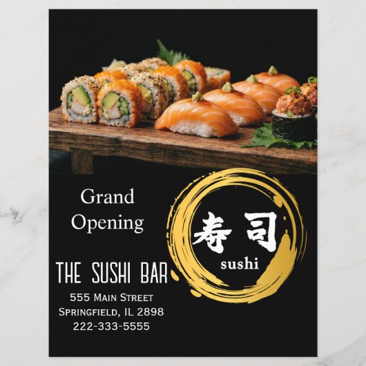 Luxury Black Gold Two-Sided Sushi Bar Menu Flyer (Voorkant)