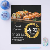Luxury Black Gold Two-Sided Sushi Bar Menu Flyer (Enkel)