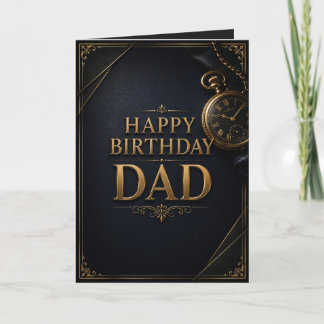 Luxury Black & Gold Vintage Pocket Watch Birthday Kaart