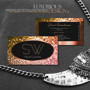 Luxury Black Golden en Roos Gold Glitter Monogram Visitekaartje
