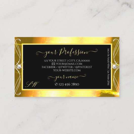 Luxury Black Golden Sparkle Jewels Initialen  Visitekaartje (Achterkant)