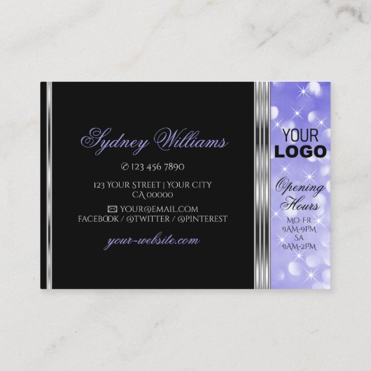 Luxury Black, helder blauw glitter met Logo Silver Visitekaartje (Achterkant)