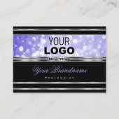 Luxury Black, helder blauw glitter met Logo Silver Visitekaartje (Voorkant)