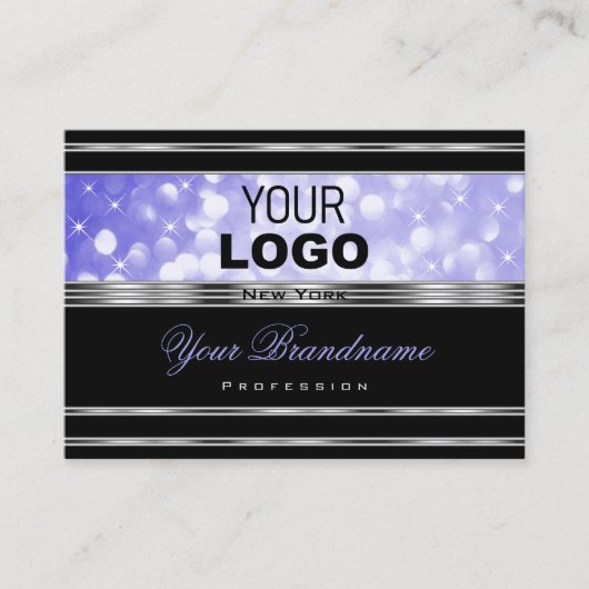 Luxury Black, helder blauw glitter met Logo Silver Visitekaartje (Voorkant)