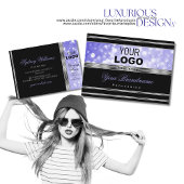 Luxury Black, helder blauw glitter met Logo Silver Visitekaartje