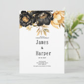 Luxury black ivory gold peony floral Wedding  Kaart (Staand voorkant)