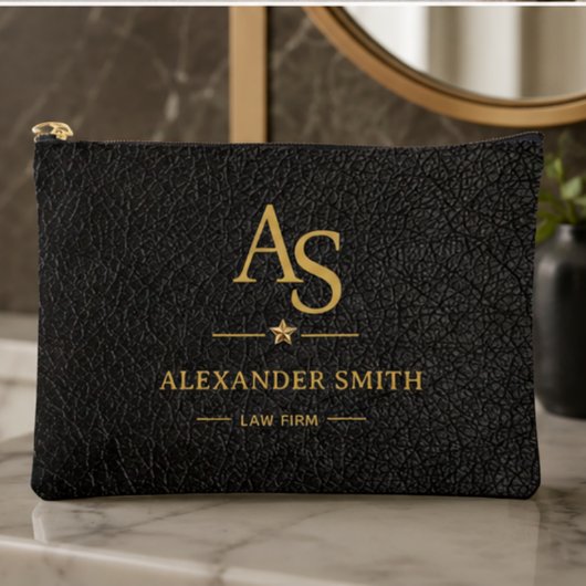 Luxury Black Leather Gold Monogram Business Brand Etui