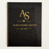 Luxury Black Leather Gold Monogram Business Brand Planner (Voorkant)