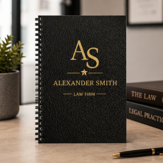 Luxury Black Leather Gold Monogram Business Brand Planner