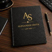 Luxury Black Leather Gold Monogram Business Brand Planner