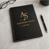 Luxury Black Leather Gold Monogram Business Brand Planner