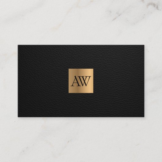  Luxury  Black Leather with Gold Monogram Visitekaartje (Voorkant)