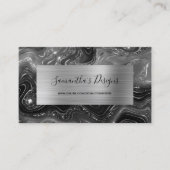 Luxury Black Marble Agate Glam Silver Foil Visitekaartje (Voorkant)