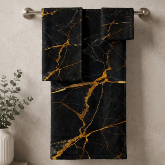 Luxury Black Marble Gold Monogram Business Brand Bad Handdoek