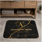 Luxury Black Marble Gold Monogram Business Brand Badmat