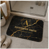 Luxury Black Marble Gold Monogram Business Brand Badmat