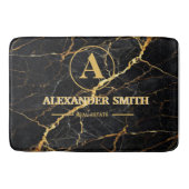 Luxury Black Marble Gold Monogram Business Brand Badmat (Voorkant)