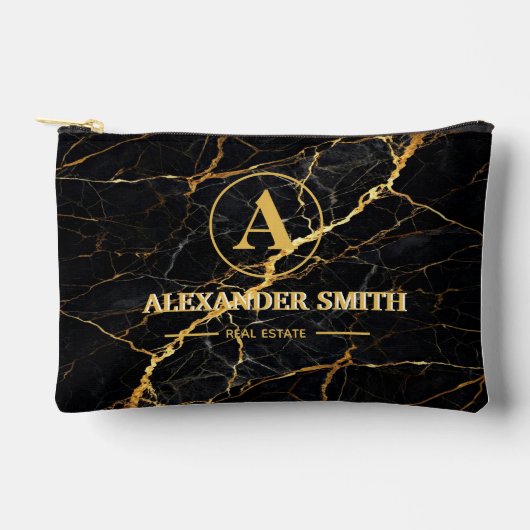 Luxury Black Marble Gold Monogram Business Brand Etui (Voorkant)