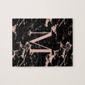 Luxury Black Marble Roos Gold Foil Monogram Legpuzzel (Horizontaal)