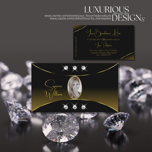 Luxury Black met Gold Decor Diamonds en foto's Visitekaartje