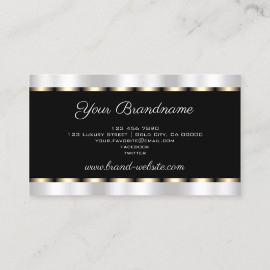 Luxury Black met Silver Effect en Gold Border Visitekaartje (Achterkant)