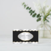 Luxury Black met Silver Effect en Gold Border Visitekaartje (Staand voorkant)