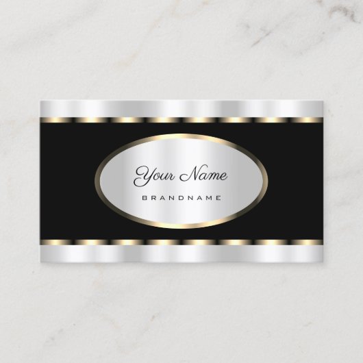 Luxury Black met Silver Effect en Gold Border Visitekaartje (Voorkant)