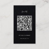 Luxury Black Modern QR Code Visitekaartje (Voorkant)