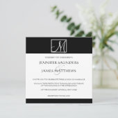 Luxury Black Monogram Initiaal Weddenschap Kaart (Staand voorkant)