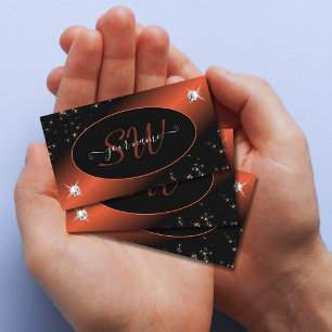 Luxury Black Oranje Glitter Stars Jewels Initialen Visitekaartje
