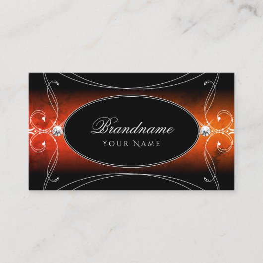 Luxury Black Oranje  Sparkle Jewels Stylish Visitekaartje (Voorkant)