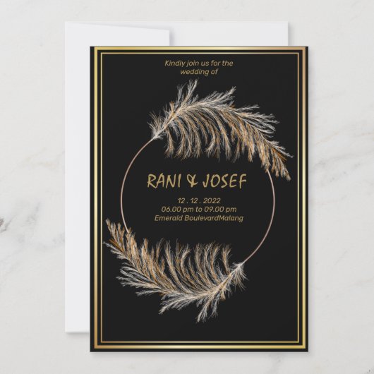 Luxury BLACK-Pampas Grass Boho Wedding Invitation  Kaart (Voorkant)