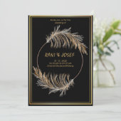 Luxury BLACK-Pampas Grass Boho Wedding Invitation  Kaart (Staand voorkant)