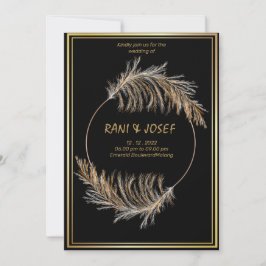 Luxury BLACK-Pampas Grass Boho Wedding Invitation  Kaart